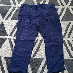 Murano Pants Mens 38x28* Navy Check Baird Mcnutt Linen Trousers Summer Preppy